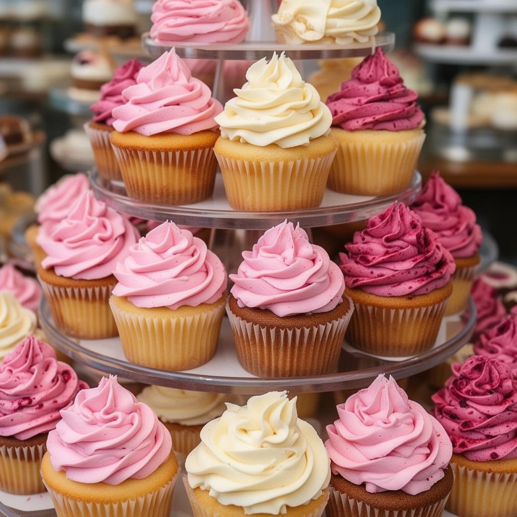 Assorted gourmet cupcakes with buttercream swirls
